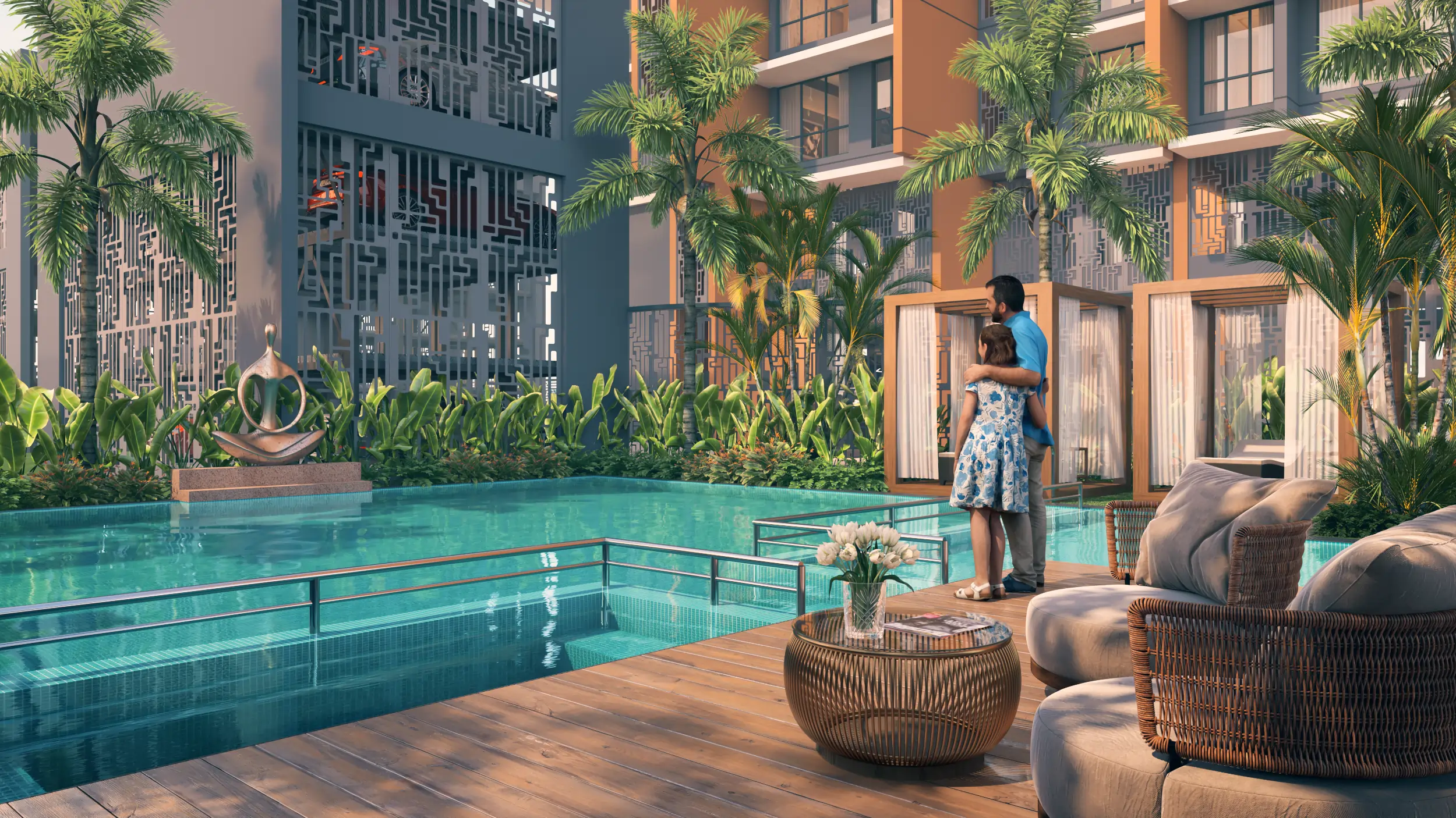 Swimming pool at Agarwal Oak luxury apartments